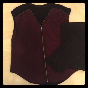 Sleeveless top zip-front
